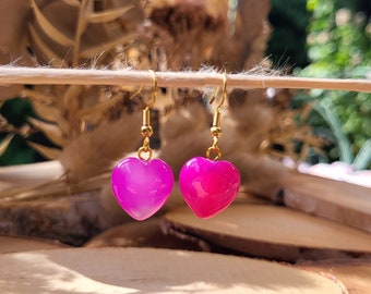 Agate heart earrings gold pink hearts