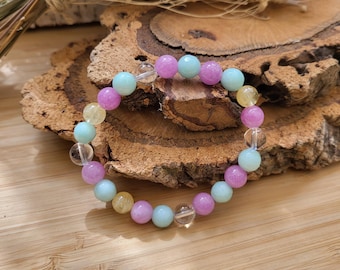 Amazonite, Citrine, Rock Crystal, Jade Bracelet, 8 mm Beads, Gemstone Bracelet