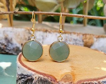 Aventurine earrings gold gemstone earrings green aventurine earrings