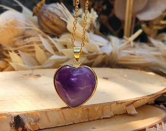 Amethyst Heart Necklace Gold Gemstone Necklace Gemstone