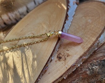 Gemstone Jade Necklace Gold Pink Jade Pen Gold Chain Stainless Steel Gold Plated