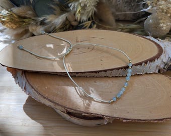 Aquamarine bracelet, 3 mm beads, gold gemstone bracelet