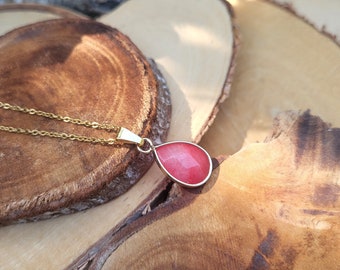 Jade Drop Necklace Red Gold Gemstone Necklace