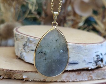 Labradorite Drop Necklace Gold Gemstone Necklace