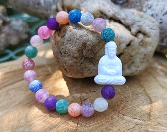 Buddha white bracelet agate colorful mala bracelet 8 mm