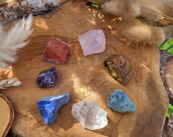 Chakra Stones Raw Stones Gemstones Set 7 Chakras Aventurine Amethyst Rose Quartz Jasper Lapis Lazuli Rock Crystal Tiger Eye