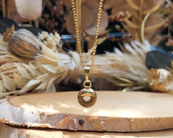 Tiger's Eye Donut Necklace Gold Gemstone Jewelry Gemstone Necklace