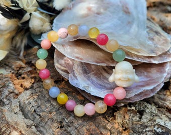 Buddha Bracelet Unique Citrine Jade Aquamarine Aventurine Agate Andean Opal 8 mm Pearl Gemstone Bracelet