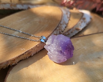Amethyst Necklace Raw Stone Silver Gemstone Necklace
