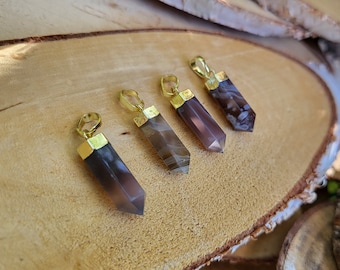 Gemstone Botswana Agate Pen Necklace Gold