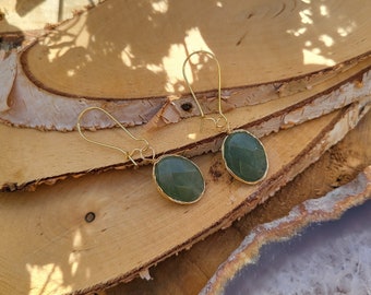 Aventurine earrings gold gemstone earrings green aventurine earrings