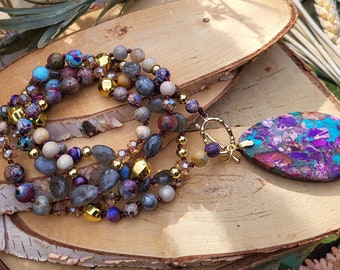 Jasper Agate Labradorite Necklace Gold Jasper Pendant 6 mm 8 mm