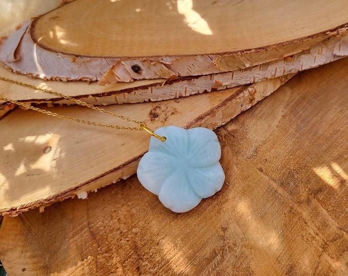 Featured listing image: Amazonite necklace, flower, gold gemstone, gemstone necklace