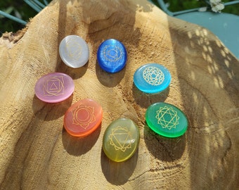 Chakra Stones Set 7 Chakras Cats Eye Oval Sillimanite Aquamarine Actinolite Apatite Opal Rose Quartz Agate