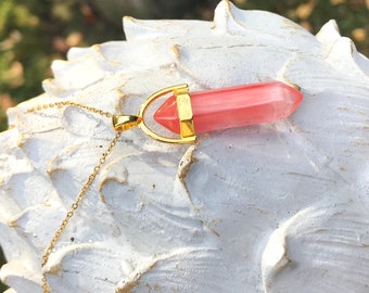 Cherry Quartz Pen Necklace Gold Double-Ended Gemstone Necklace