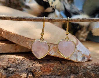 Rose quartz heart earrings gold rose quartz hearts gemstone earrings