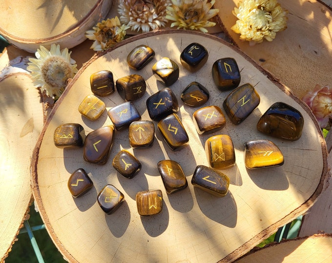 Featured listing image: Rune Stones Set Tiger Eye Gold Runestones Oracle