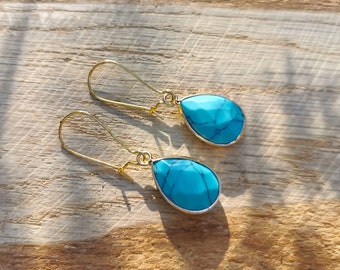 Earrings Turquoise Earrings Gold Drop Gemstone Earrings