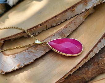Jade Drop Necklace Pink Gold Gemstone Necklace