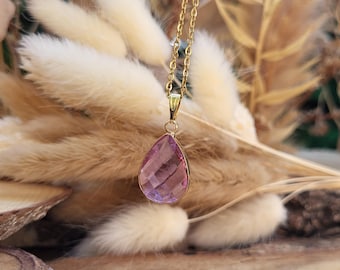 Amethyst Drop Necklace, Gold Amethyst Gemstone Necklace