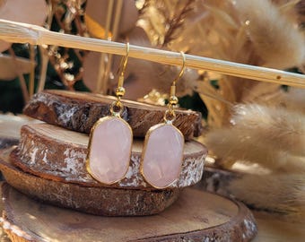 Rose quartz earrings gold earrings gemstone earrings