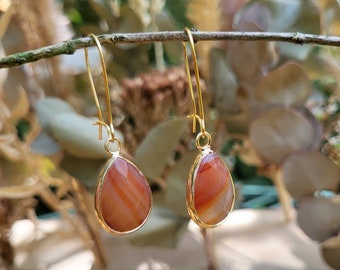 Earrings Carnelian Earrings Gold Drop Gemstone Earrings