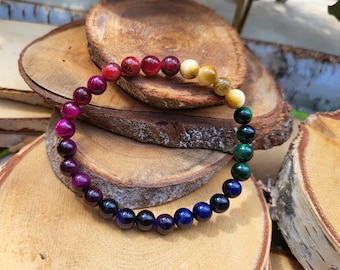 Chakra Bracelet Tiger Eye Colorful Rainbow 6 mm 7 Chakras Mala Meditation