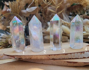 Angel Aura Quartz Tower Obelisk Point Gemstone Rainbow Palm Stone Point Yoga Chakra Reiki