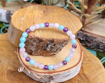 Amethyst Rose Quartz Rock Crystal Amazonite Bracelet 6 mm Pearl Gemstone Bracelet