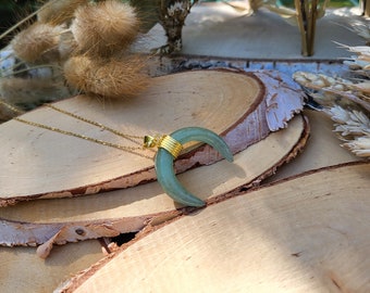 Crescent Gemstone Aventurine Necklace Gold Moon Gemstone Necklace