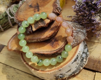 Mantra Gemstone Bracelet Prehnite Sunstone 8 mm Gold