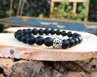 Paws Cat Dog Bracelet Animal Remembrance Onyx Matte Black Rainbow Bridge 8mm Beads