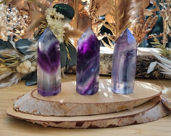 Fluorite tower, purple-blue obelisk gemstone, palm stone, point, yoga, chakra, Reiki