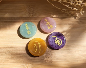Reiki Symbol Stone Set Amethyst Rose Quartz Aventurine Jade Unique Piece Meditation