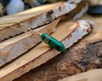 Malachite necklace gold malachite pin double terminated gemstone necklace