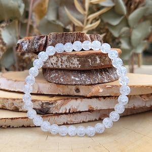 Pulsera de cristal de roca de 6 mm cuentas de cristal de roca agrietadas pulsera de piedras preciosas Lacooni