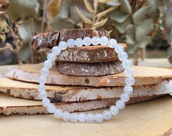 Rock crystal 6 mm bracelet cracked rock crystal beads gemstone bracelet Lacooni