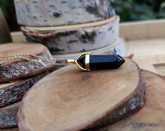 Black tourmaline necklace gold tourmaline pin double terminated