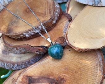 Heart Gemstone Moss Agate Necklace Silver