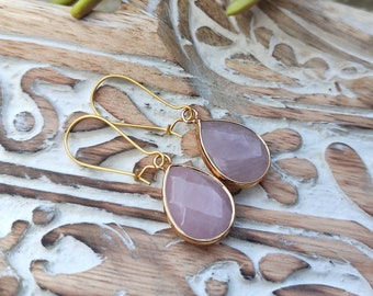 Rose Quartz Drop Earrings Gold Dangle Earrings Gemstone Earrings