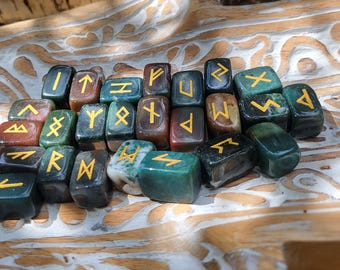 Rune Stones Set India Agate Indian Agate Gold Runestones Oracle Gemstones Talisman Rune