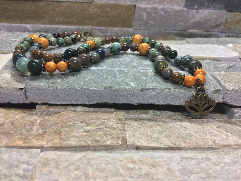 Lotus chain Mala chain gemstones Jade Jasper Agate