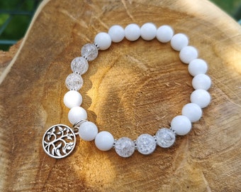 Tree of Life Jade Rock Crystal Bracelet 8 mm Silver Mala