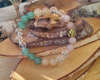 New Beginning Lotus Bracelet Sunstone Citrine Rock Crystal Aventurine Gold 8 mm Beads Gemstone Bracelet Lacooni