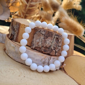 Jade Bracelet 8 mm Pearls White Gemstone Bracelet White Jade