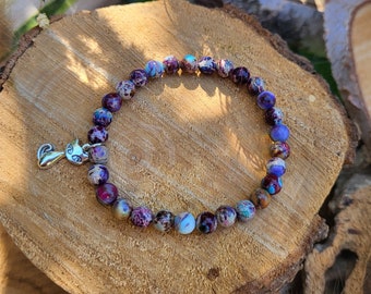Cat Bracelet Jasper Cat Bracelet 6 mm Animal Memory Rainbow Bridge Silver