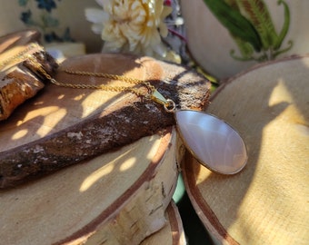 Botswana Agate Drop Necklace Gold