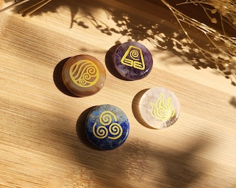 4 Element Stone Set: Carnelian, Rock Crystal, Amethyst, Lapis Lazuli. Gemstones: Water, Air, Earth, Fire. Palm Stones, Unique Piece.