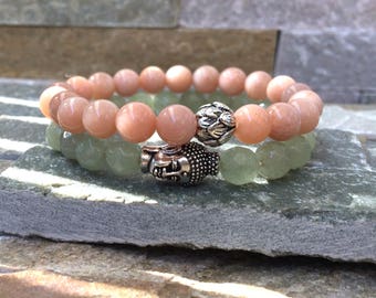 Buddha Lotus Bracelet Set Sunstone Aventurine 8 mm Mala Bracelet