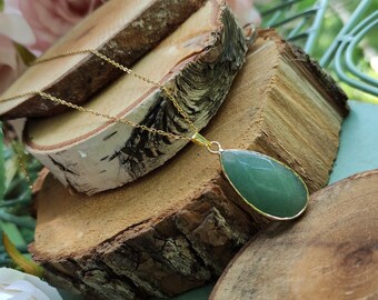 Aventurine Drop Necklace Gold Gemstone Necklace